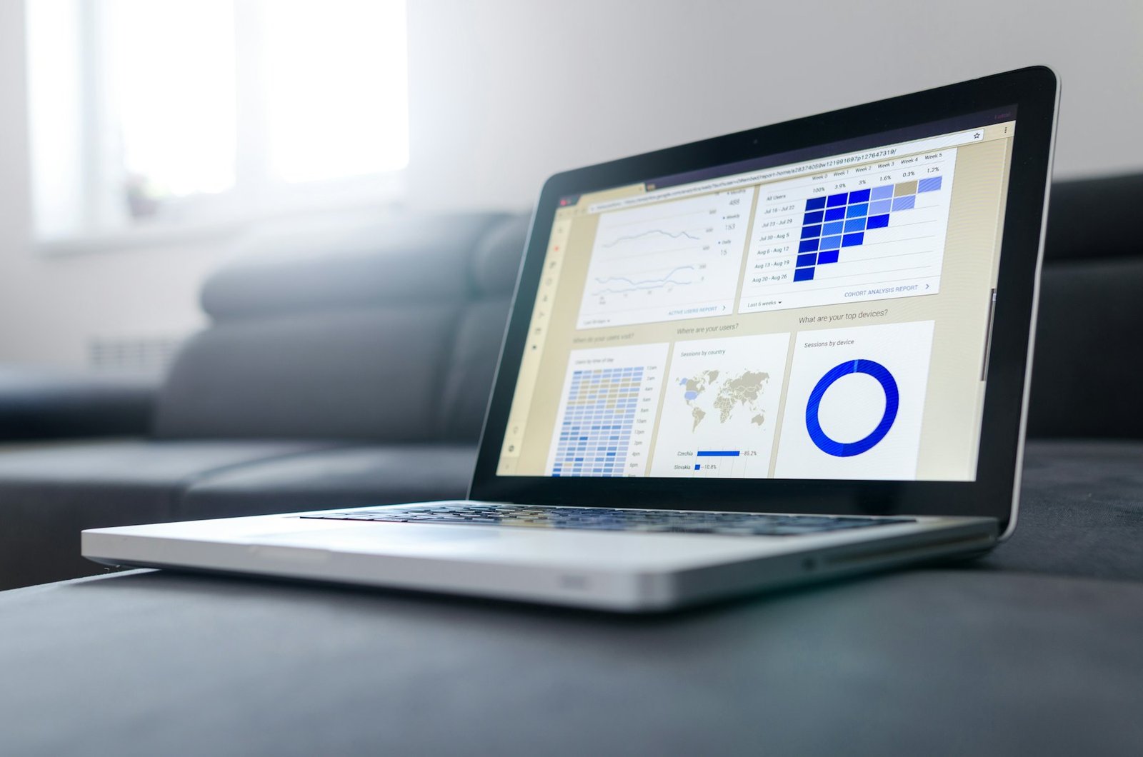 Laptop showing charts and performance data