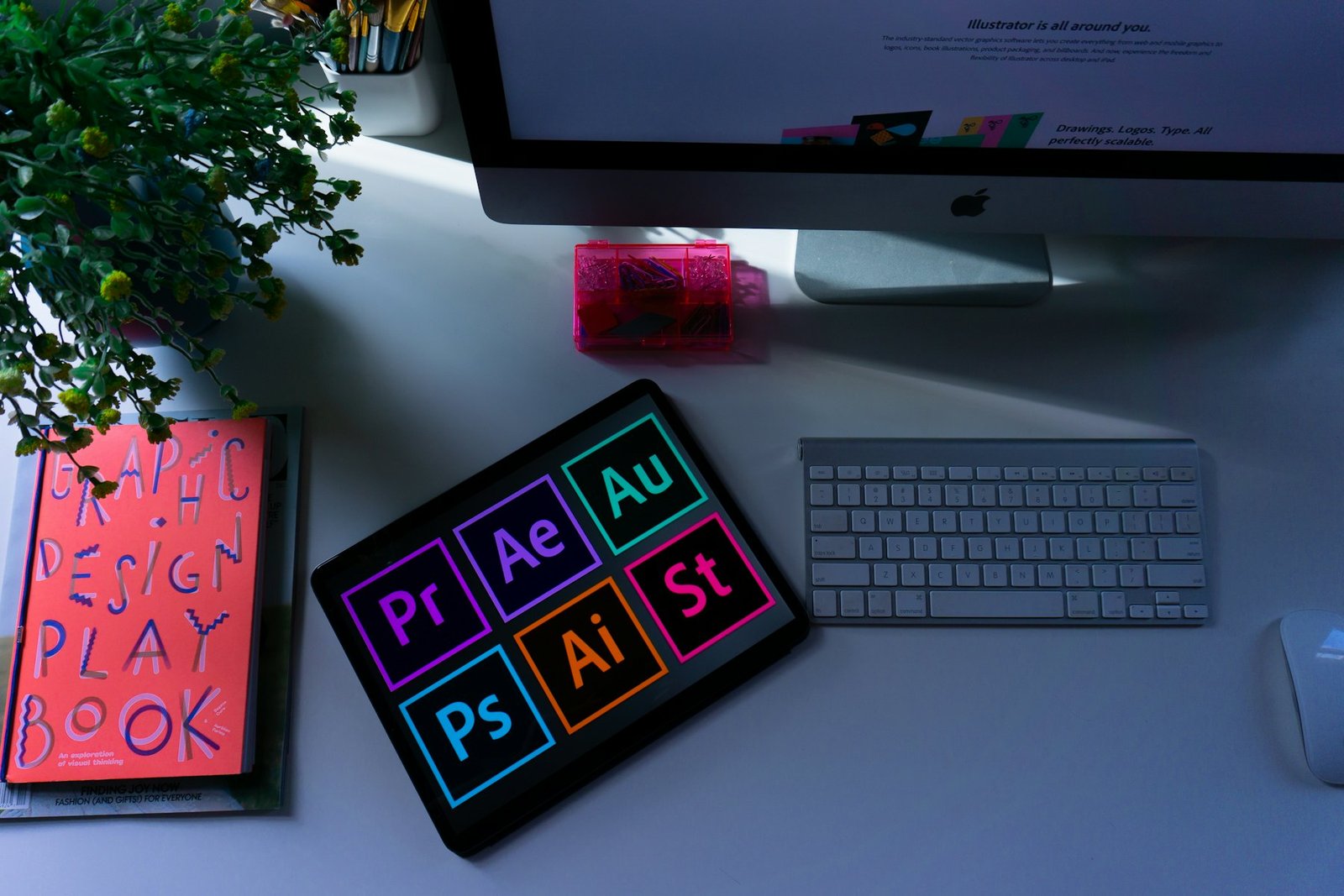 Designer workspace with brand and creative tools